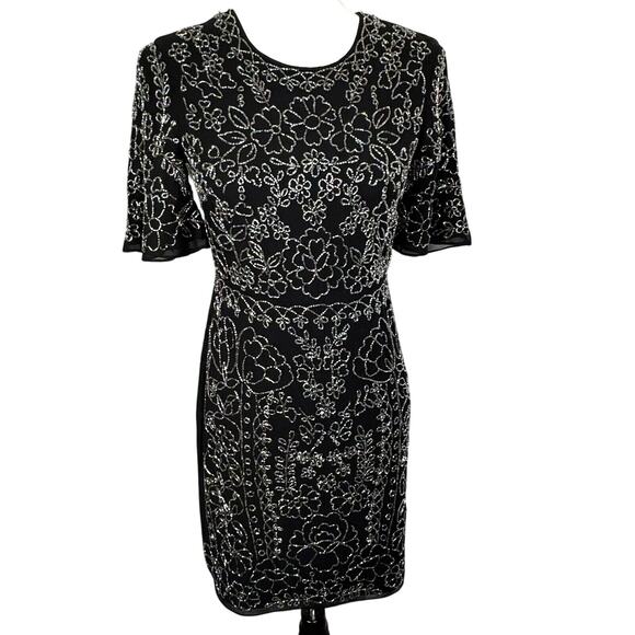 NEEDLE & THREAD Size 2 Black Full Beaded Floral Lined Cocktail Dress Prom Formal - Picture 1 of 10